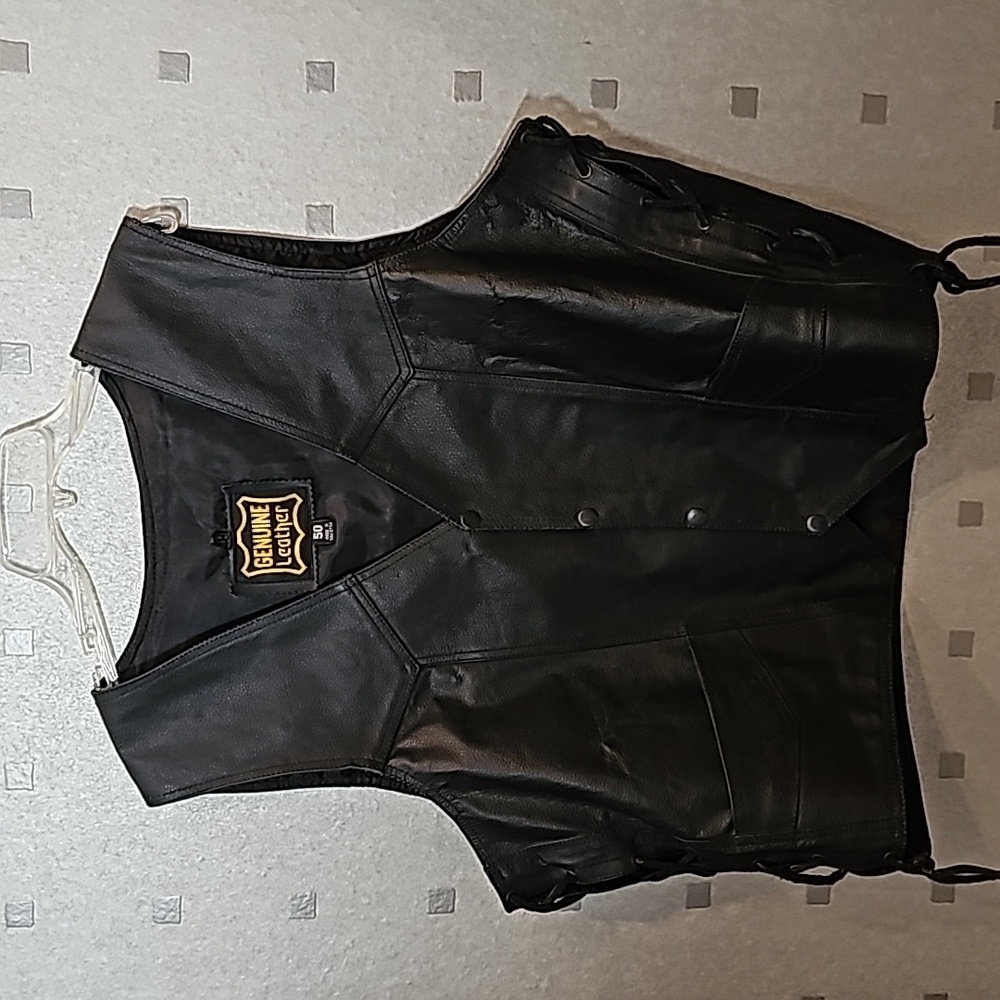 Men's Classic Western Style Leather Vest,  Black, Size 50